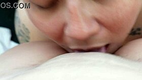 bbw girlfriend gives sloppy oral while her juicy pussy soaks the bed