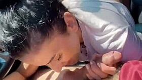 Gabriella gulps huge cum mouthful after sucking Speedy's throbbing cock and heavy balls