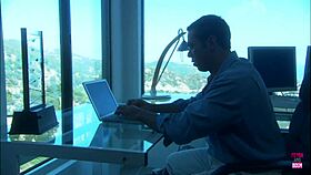 That couple bangs rough cowgirl style on a vintage boat in the lake outdoors