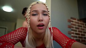 yo this hot blonde in red is getting pounded so hard right now