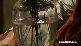 Naughty blonde lesbian slave bound bent over takes strapon deep