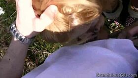 hey blonde girlfriend, suck that boyfriend cock deep outdoors now