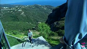 That couple bangs rough cowgirl style on a vintage boat in the lake outdoors