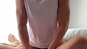 Petite asian teen rides cock cowgystyle orgasms twice cum on ass garage