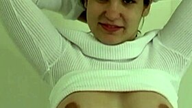 Busty neighbor amateur teases with huge natural tits up close