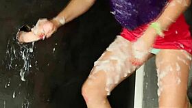 european brunette works gloryhole sucking cocks for epic bukkake cumshot