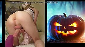 Halloween tranny blasts massive dick cumshot!