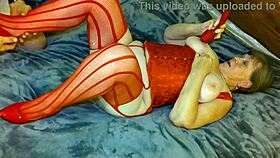 carmen struts in red for intense blacked dildo pussy fuck and explosive cum