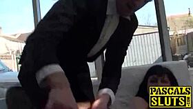 Suggestive retro MILF deepthroats black cock with spanking and squirting tits action