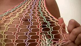 cute blonde kate masturbates wet pussy in net dress