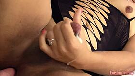 trans babe susie vicentini moans jerking small cock during anal fingering