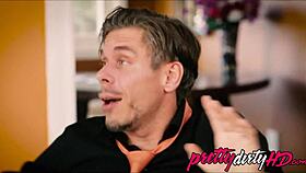 wife catches husband banging skinny blonde babysitter on bed