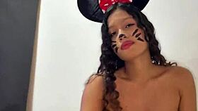 Petite Minnie Mouse pussy devours cock on Halloween night
