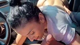 Gabriella gulps huge cum mouthful after sucking Speedy's throbbing cock and heavy balls