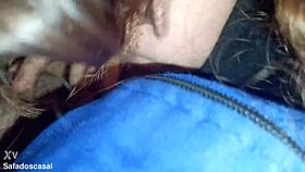 Safadoscasal's hot friend gives sloppy car blowjob, she loves sucking cock deep
