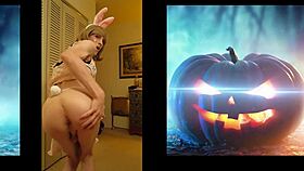 Halloween tranny blasts massive dick cumshot!