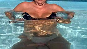 Busty amateur gives public pool blowjob then rides cock home for anal creampie