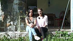 shaved lesbian babes kiss clits intimately outdoors wow!