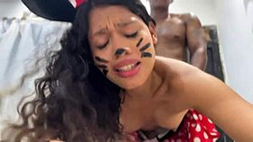 Petite Minnie Mouse pussy devours cock on Halloween night