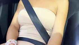 Amateur milf vibes pussy wildly on passenger seat public road naughty moans!