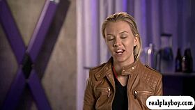 feeling the thrill as sexy blondes share oral fun in group play