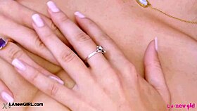 Tall brunette model teases her sexy curves close-up