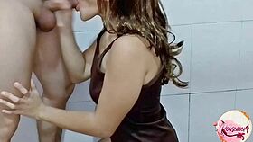 first sneaky bathroom blowjob cum in mouth 😈 no one sees