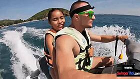 in the thrilling public scene the asian girlfriend eagerly drops to her knees for a pov blowjob on the jetski