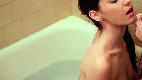 Brunette Lesbians Masturbate Tits in Bath Tub