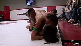 lesbians wrestle in dominating group match