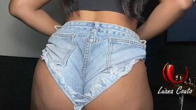 Sexy ebony big ass shakes shorts wedged deep teasingly