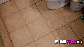 dirty milf seduces young stud with handjob on huge cock