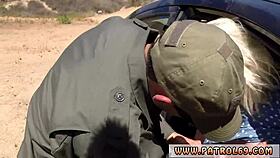 hey blonde cop, suck that cock on the hood then take the facial load