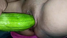 shaved pussy stuffed with fruit until she squirts multiple times!