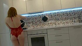 submissive girl takes intense kitchen session