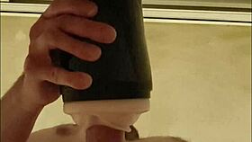 Guy pounds fleshlight shaking orgasm hits