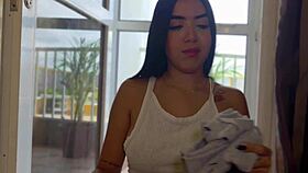 horny latina guy tempts petite student babe's tight ass