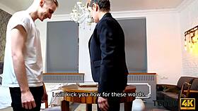 that tricky student sneaks a drill into his mature tutor's black stockings