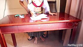 stepdad pounds my petite asian teen pussy hard while doing homework, moaning cumshot