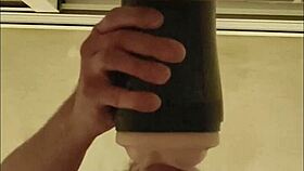 Guy pounds fleshlight shaking orgasm hits