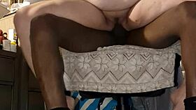 blonde milf rides big black cock back at trailer park before cum on tits