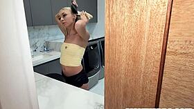 blonde catches spy then eagerly sucks his cock