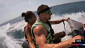in the thrilling public scene the asian girlfriend eagerly drops to her knees for a pov blowjob on the jetski