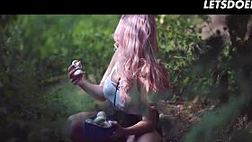 Vanessa Decker and Angel Wicky lick and finger juicy pussies deep in forest woods!