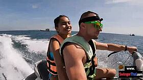 in the thrilling public scene the asian girlfriend eagerly drops to her knees for a pov blowjob on the jetski
