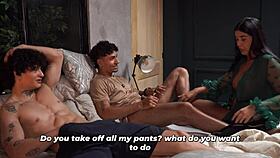 hey dudes jerking off, busty milf jumps in to teach real pussy licking 😈👅💦