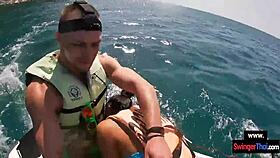 in the thrilling public scene the asian girlfriend eagerly drops to her knees for a pov blowjob on the jetski