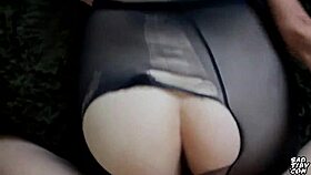 girl pounds cock through pantyhose hole with footjob fetish