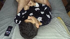 Handjob leads to thick cum mouthful before bedtime