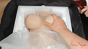 A curvy brunette fuck doll with big ass and natural tits gets bent over for monster cock creampie in taboo roleplay